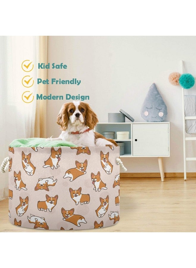 visesunny Storage Basket Corgi Dog Cartoon Animal Nursery Hamper Canvas Fabric Toy Storage Organizer Bin Waterproof Storage Box Laundry Basket for Kid Rooms,Playroom,Shelves,Toy Basket,Gift Basket - Image 3