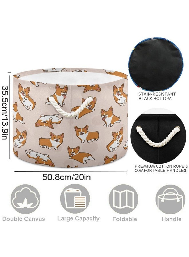 visesunny Storage Basket Corgi Dog Cartoon Animal Nursery Hamper Canvas Fabric Toy Storage Organizer Bin Waterproof Storage Box Laundry Basket for Kid Rooms,Playroom,Shelves,Toy Basket,Gift Basket - Image 2