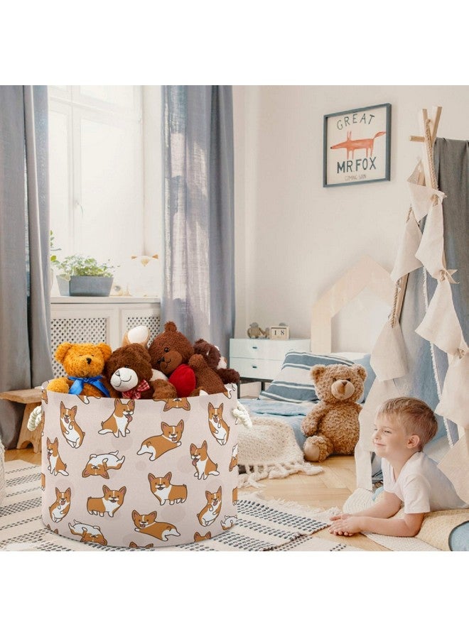 visesunny Storage Basket Corgi Dog Cartoon Animal Nursery Hamper Canvas Fabric Toy Storage Organizer Bin Waterproof Storage Box Laundry Basket for Kid Rooms,Playroom,Shelves,Toy Basket,Gift Basket - Image 4
