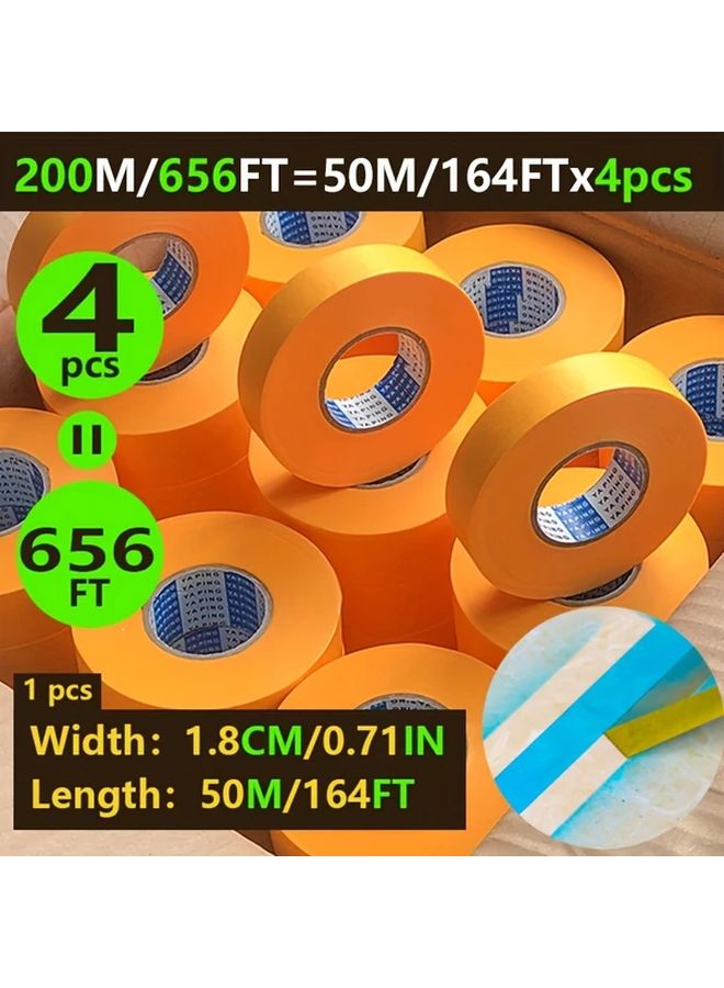 0.71in 164ft Extra Long High Tack No Residue Masking Tape 4pcs Home DIY Wall Painting - Image 1