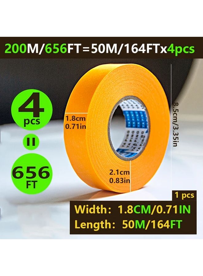 0.71in 164ft Extra Long High Tack No Residue Masking Tape 4pcs Home DIY Wall Painting - Image 2