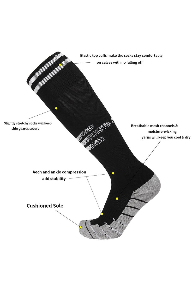 جناح السماء جوارب كرة قدم، جوارب رياضية طويلة حتى الركبة، جوارب رياضية ضاغطة للساق، جوارب رياضية للرجال والنساء للجري والتدريب، جوارب سميكة للتدفئة - أسود - زوجان - Image 3