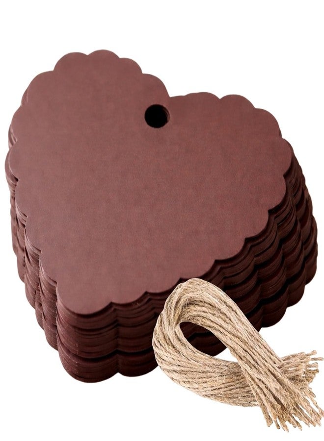 CVANU Heart Shape Smooth Finish Blank Color Paper Gift Tags (100pcs) Finish Cut Hole Hanging with Jute Rope for DIY Crafts| Message Note| Labeling & Writable (2.16x2.36in) Brown - Image 1