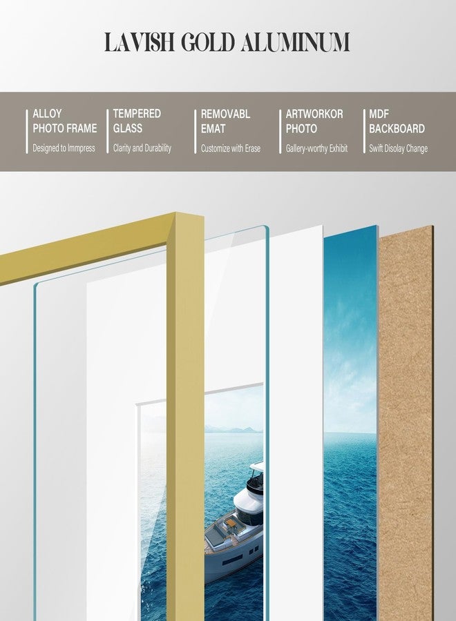 في سي كيه مجموعة إطارات صور VCK ذهبية اللون، مقاس 5x7، ثلاث قطع، إطار معدني فاخر من الألومنيوم مع زجاج مقوى، لعرض صور مقاس 4x6 مع إطار داخلي أو 5x7 بدون إطار، مناسب للمنزل والمكتب والاستوديو والمعرض، للتعليق على الحائط أو وضعه على الطاولة. - Image 5