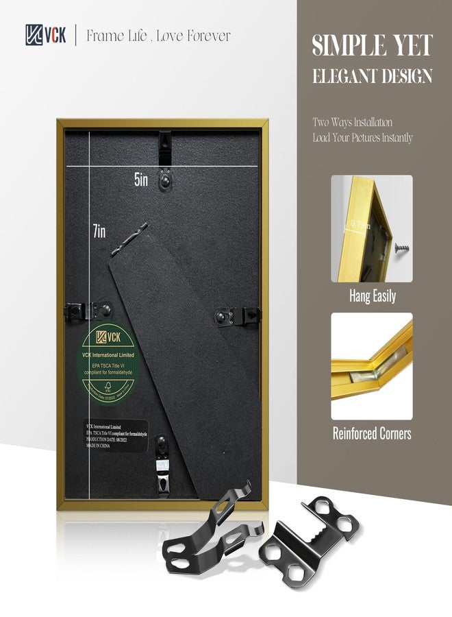 في سي كيه مجموعة إطارات صور VCK ذهبية اللون، مقاس 5x7، ثلاث قطع، إطار معدني فاخر من الألومنيوم مع زجاج مقوى، لعرض صور مقاس 4x6 مع إطار داخلي أو 5x7 بدون إطار، مناسب للمنزل والمكتب والاستوديو والمعرض، للتعليق على الحائط أو وضعه على الطاولة. - Image 3