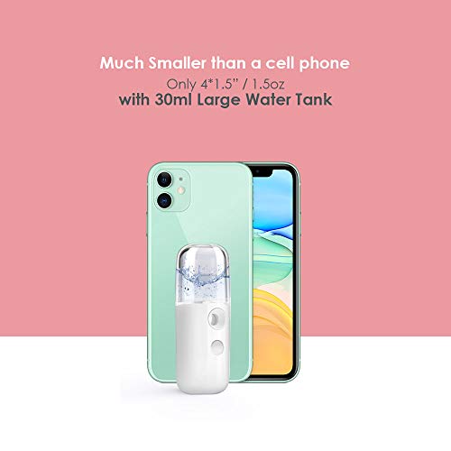 GIVERARE Nano Facial Steamer, Handy Mini Mister, USB Rechargeable Mist Sprayer, 30ml Visual Water Tank Moisturizing&Hydrating for Face, Daily Makeup, Skin Care, Eyelash Extensions-White - Image 5