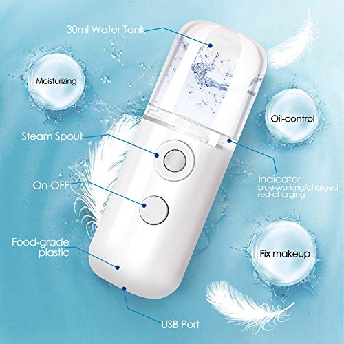 GIVERARE Nano Facial Steamer, Handy Mini Mister, USB Rechargeable Mist Sprayer, 30ml Visual Water Tank Moisturizing&Hydrating for Face, Daily Makeup, Skin Care, Eyelash Extensions-White - Image 4