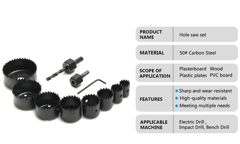 Mawson 11Pcs Hole Saw Cutting Set Kit Drilling Tool Wood Metal Cutter Mandrels Saws Core Drill Bits Woodworking (Set of 1, Material-Metal, Color-Multi) - Image 3