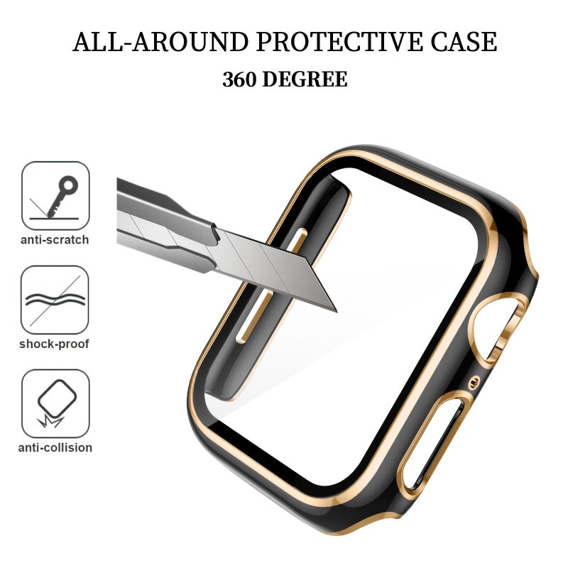 1pc Men Fashionable Carved 2 In 1 Ultra Thin Tempered Glass Screen Protector Anti Fall Watch Case Black Golden 44mm Compatible For Apple Watch Series Ultra Se 11 10 9 8 7 6 5 4 3 2 1 38 40 41 42 44 45 46 49mm - Image 4