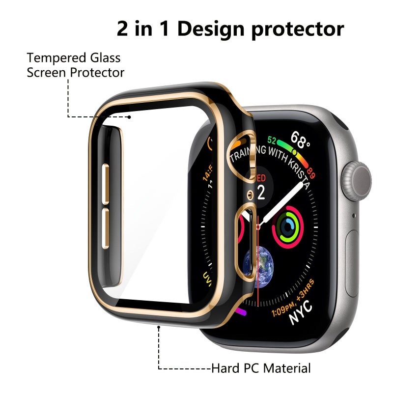 1pc Men Fashionable Carved 2 In 1 Ultra Thin Tempered Glass Screen Protector Anti Fall Watch Case Black Golden 44mm Compatible For Apple Watch Series Ultra Se 11 10 9 8 7 6 5 4 3 2 1 38 40 41 42 44 45 46 49mm - Image 3