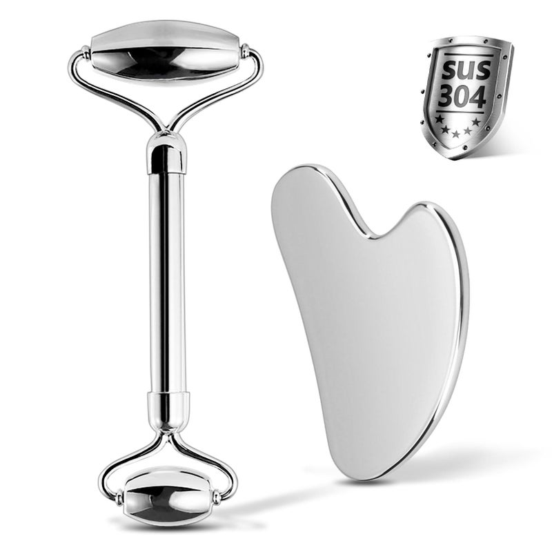 CUTELIILI Stainless Steel Facial Roller  Gua Sha  Metallic Gua Sha Gua Sha Facial Tools 304 Stainless Steel Face Body Treatment Reduce Puffiness Lymphatic Drainage Facial Tension