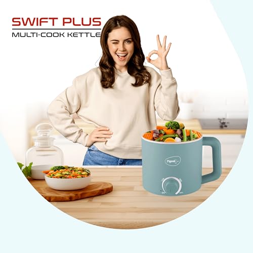 Pigeon By Stovekraft Swift Plus Multi-Cook Kettle 1.5L, With Steamer, Egg Rack - Blue | Double Layered | Food Grade Stainless Steel Inner Wall | Glass Lid | Auto Shut-Off, 600 Watts - Image 5