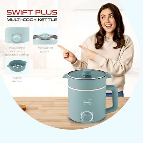 Pigeon By Stovekraft Swift Plus Multi-Cook Kettle 1.5L, With Steamer, Egg Rack - Blue | Double Layered | Food Grade Stainless Steel Inner Wall | Glass Lid | Auto Shut-Off, 600 Watts - Image 4