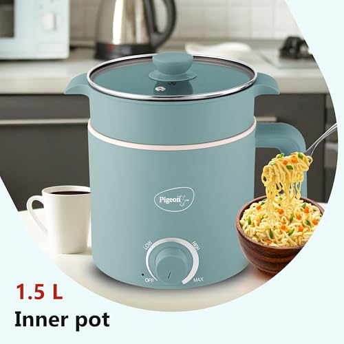 Pigeon By Stovekraft Swift Plus Multi-Cook Kettle 1.5L, With Steamer, Egg Rack - Blue | Double Layered | Food Grade Stainless Steel Inner Wall | Glass Lid | Auto Shut-Off, 600 Watts - Image 3