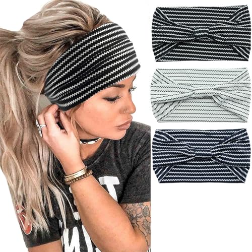 K-Elewon 3 Pack Women Wide Elastic Head Wrap Headband Sports yoga Hair Band (3 Pack(A05)) - Image 1