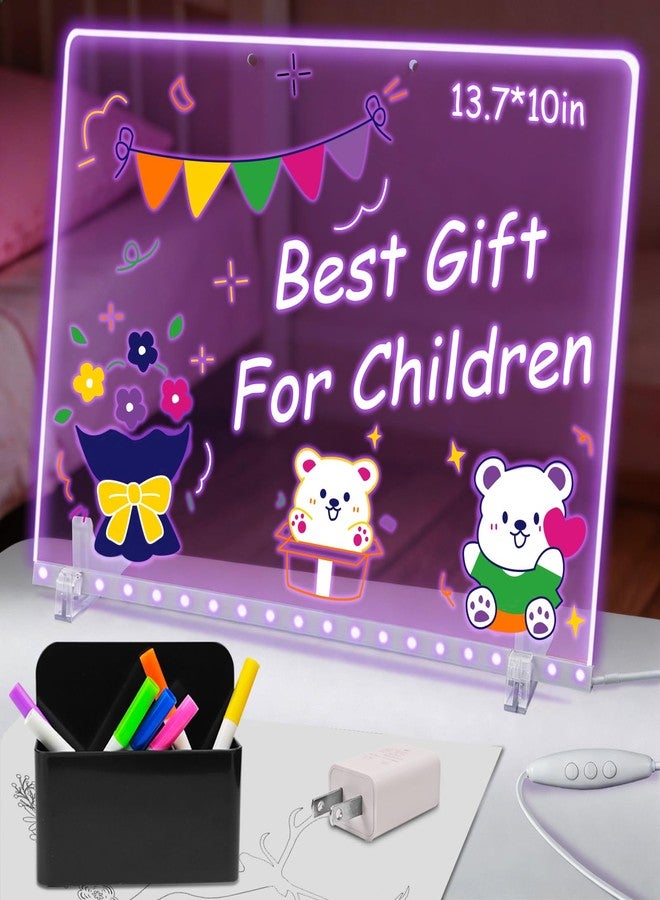 DOBVDLA LED Note Board with 7 Colors, 13.7"X10" Led Drawing Board for Kids, Light Up Acrylic Dry Erase Writing Board with 7 Markers, Soft Cloth, Hanging Chain, Christmas & Birthday Gift for Kid Girl - Image 1