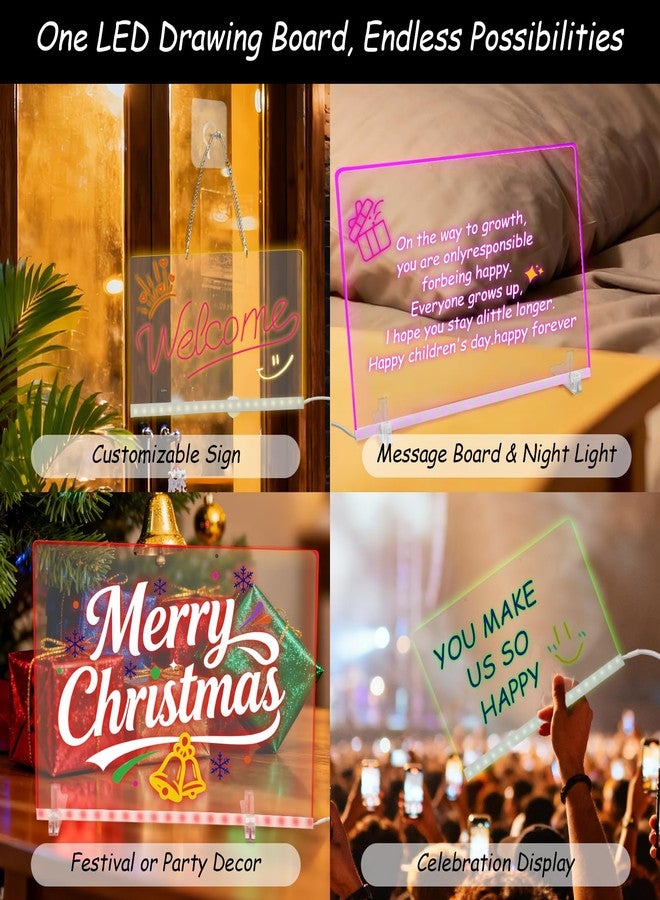 DOBVDLA LED Note Board with 7 Colors, 13.7"X10" Led Drawing Board for Kids, Light Up Acrylic Dry Erase Writing Board with 7 Markers, Soft Cloth, Hanging Chain, Christmas & Birthday Gift for Kid Girl - Image 3
