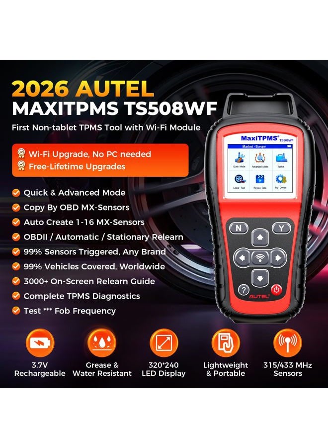 Autel Maxitpms Ts508Wf Tpms Tool, 2026 Enhanced Wi-Fi Ver. Of Ts508 Ts501 Pro Ts408S Ts601, Mx-Sensor Progamming Diagnosis/Reset Relearn Read/Clear Dtcs - Image 2