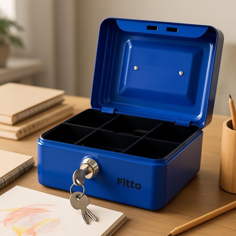 Fitto Deposit Box 9x12.5cm Blue – Secure Storage for Documents and Valuables - Image 2