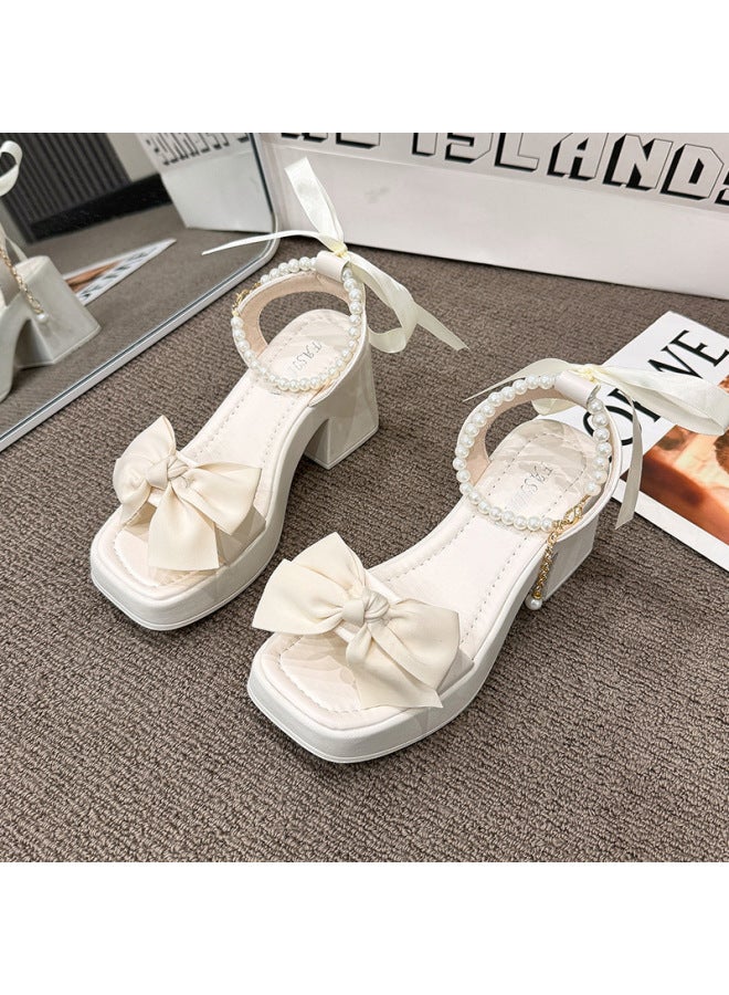 Popular Style Pearl One-strap Sandals For Women To Wear Outside  Summer New Fairy Style With Skirt And High Heels