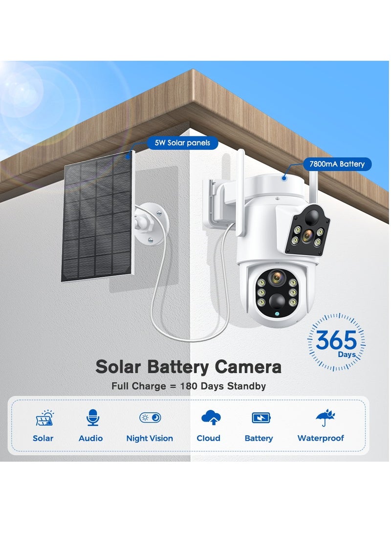 Generic - Solar Camera Outdoor 4MP Battery Camera Dual Lens Wireless Surveillance Camera iCsee APP Security Protection, PIR Motion Detection, with 64GB SD Card, 2.4GHz WiFi - Image 1