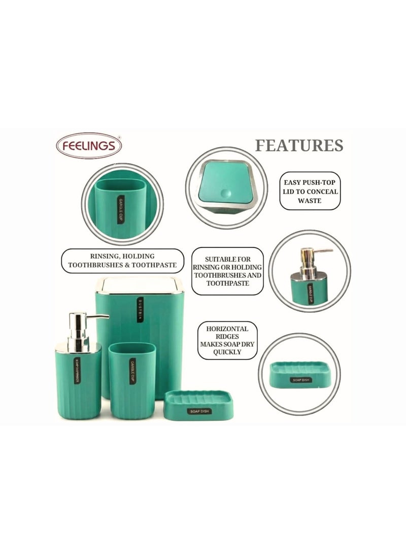 FEELINGS 4-Piece Bathroom Set - Soap Dispenser, Tumbler, Soap Dish & Bin, Modern Cyan - Image 3