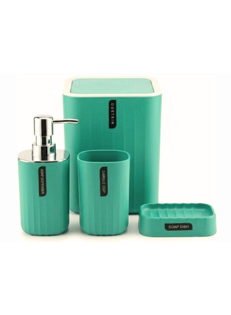 FEELINGS 4-Piece Bathroom Set - Soap Dispenser, Tumbler, Soap Dish & Bin, Modern Cyan - Image 1
