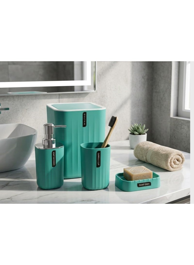 FEELINGS 4-Piece Bathroom Set - Soap Dispenser, Tumbler, Soap Dish & Bin, Modern Cyan - Image 5