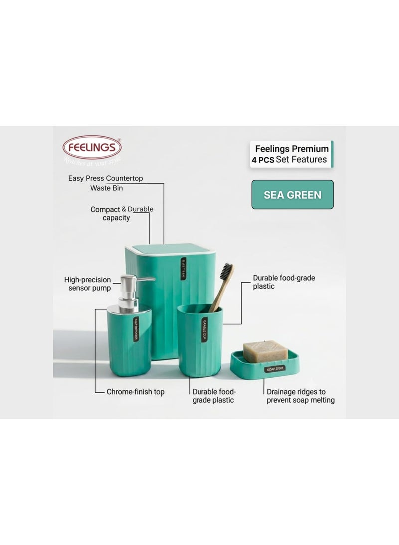 FEELINGS 4-Piece Bathroom Set - Soap Dispenser, Tumbler, Soap Dish & Bin, Modern Cyan - Image 4