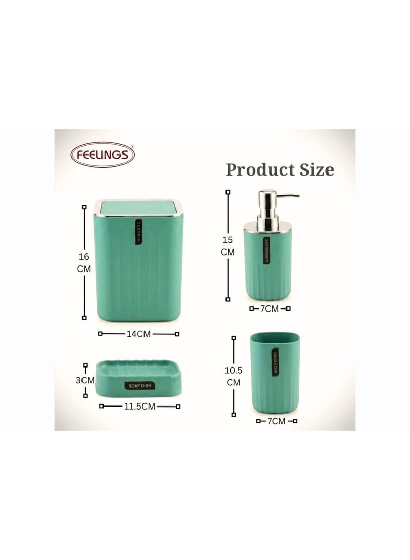 FEELINGS 4-Piece Bathroom Set - Soap Dispenser, Tumbler, Soap Dish & Bin, Modern Cyan - Image 2