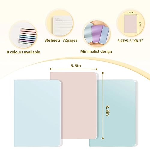Ddaowanx 24 Pack Colorful Lined Notebooks, Journals in Bulk, 72 Pages, 36 Sheets,8.3x5.5 Inch, A5 Size, Travel Writing Notebooks Journal for Office School Supplie(Lined-24pack, 8 Colors) - Image 2