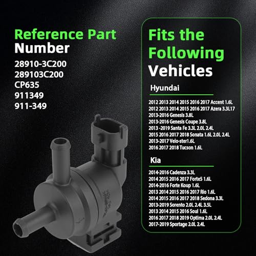 Ricmjend 911-349 Vapor Canister Purge Valve Compatible with Accent Azera Genesis Santa Fe Sonata Forte5 Rio Sedona Sorento Soul Optima Sportage 2013-2017 Replaces 28910-3C200 CP635 911349 - Image 2
