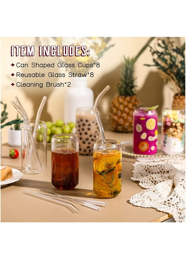JOMILA [8pcs Set] Drinking Glasses with Glass Straw 16oz Can Shaped Glass Cups Glasses Iced Coffee Glasses Cute Tumbler Cup Ideal for Whiskey Soda Tea Water Gift - Image 3