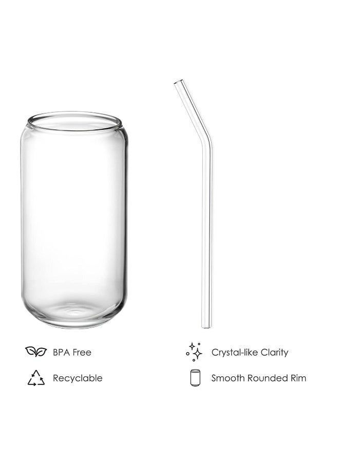 JOMILA [8pcs Set] Drinking Glasses with Glass Straw 16oz Can Shaped Glass Cups Glasses Iced Coffee Glasses Cute Tumbler Cup Ideal for Whiskey Soda Tea Water Gift - Image 2