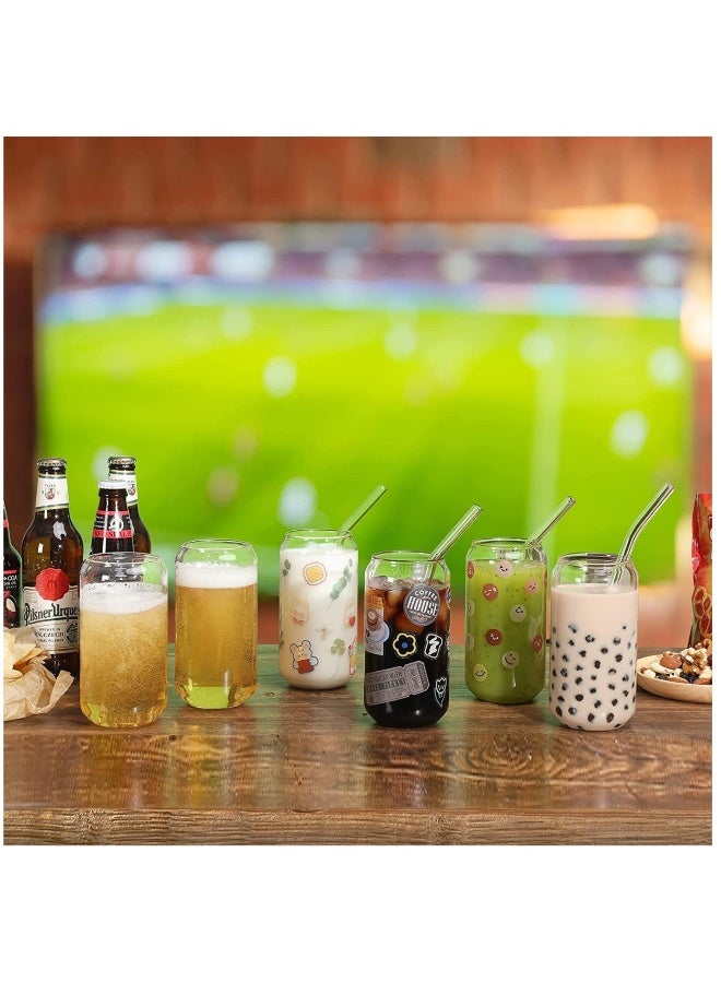 JOMILA [8pcs Set] Drinking Glasses with Glass Straw 16oz Can Shaped Glass Cups Glasses Iced Coffee Glasses Cute Tumbler Cup Ideal for Whiskey Soda Tea Water Gift - Image 5