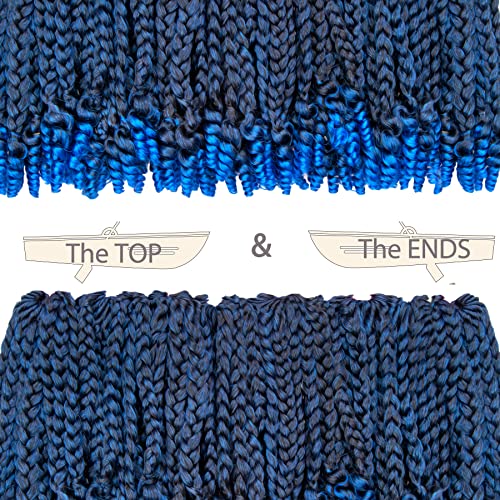 hahoness 7 Packs 10 Inches Goddess Box Braid Crochet Hair With Curly Ends Ombre Blue Hair Extensions For Black Women and Baby Kids(10 Inch-7Packs,T1B/BLUE) - Image 5