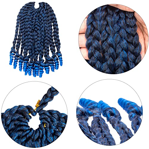 hahoness 7 Packs 10 Inches Goddess Box Braid Crochet Hair With Curly Ends Ombre Blue Hair Extensions For Black Women and Baby Kids(10 Inch-7Packs,T1B/BLUE) - Image 3
