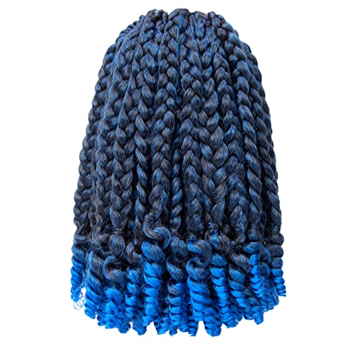 hahoness 7 Packs 10 Inches Goddess Box Braid Crochet Hair With Curly Ends Ombre Blue Hair Extensions For Black Women and Baby Kids(10 Inch-7Packs,T1B/BLUE) - Image 1