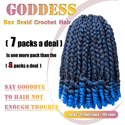 hahoness 7 Packs 10 Inches Goddess Box Braid Crochet Hair With Curly Ends Ombre Blue Hair Extensions For Black Women and Baby Kids(10 Inch-7Packs,T1B/BLUE) - Image 4