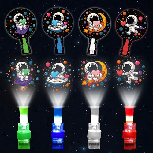 Gocozer 28 pack Valentines Day Gifts for Kids LED Finger Lights with Space Astronaut themed Valentines Cards for Kids Classroom Finger Flashlights Light Up Toys for Kids Bulk Preschool Valentines Gifts - Image 1