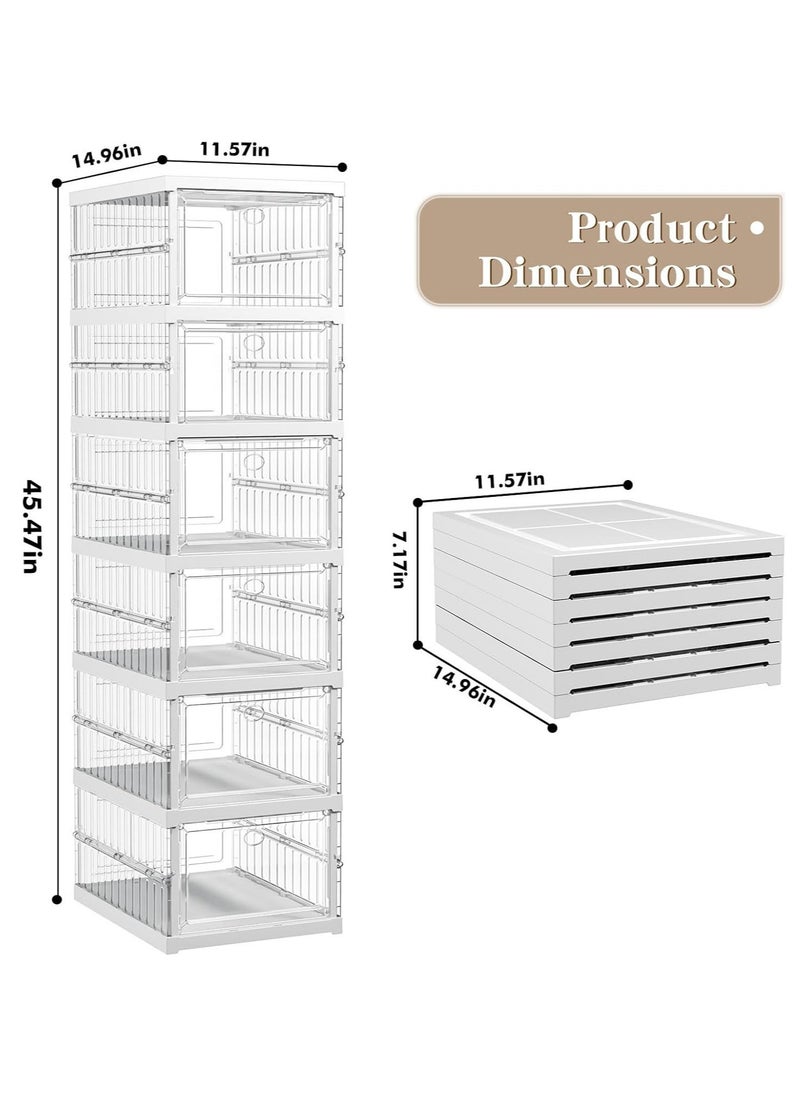 MissTiara - Shoe Storage Organizer, Clear Installation-free Foldable Shoe Rack Stackable Shoe Box Pack, Portable Cabinet Rack Magnetic Clear Doors Compact Foldable Space-Saving (6-Tier) - Image 1