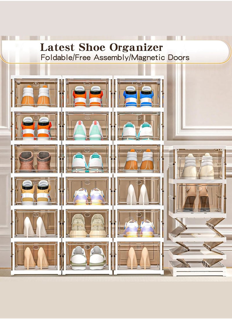 MissTiara - Shoe Storage Organizer, Clear Installation-free Foldable Shoe Rack Stackable Shoe Box Pack, Portable Cabinet Rack Magnetic Clear Doors Compact Foldable Space-Saving (6-Tier) - Image 1