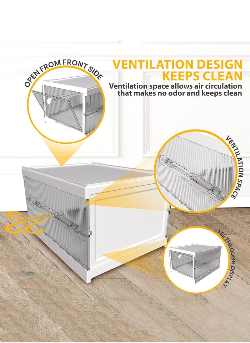 MissTiara - Shoe Storage Organizer, Clear Installation-free Foldable Shoe Rack Stackable Shoe Box Pack, Portable Cabinet Rack Magnetic Clear Doors Compact Foldable Space-Saving (6-Tier) - Image 1