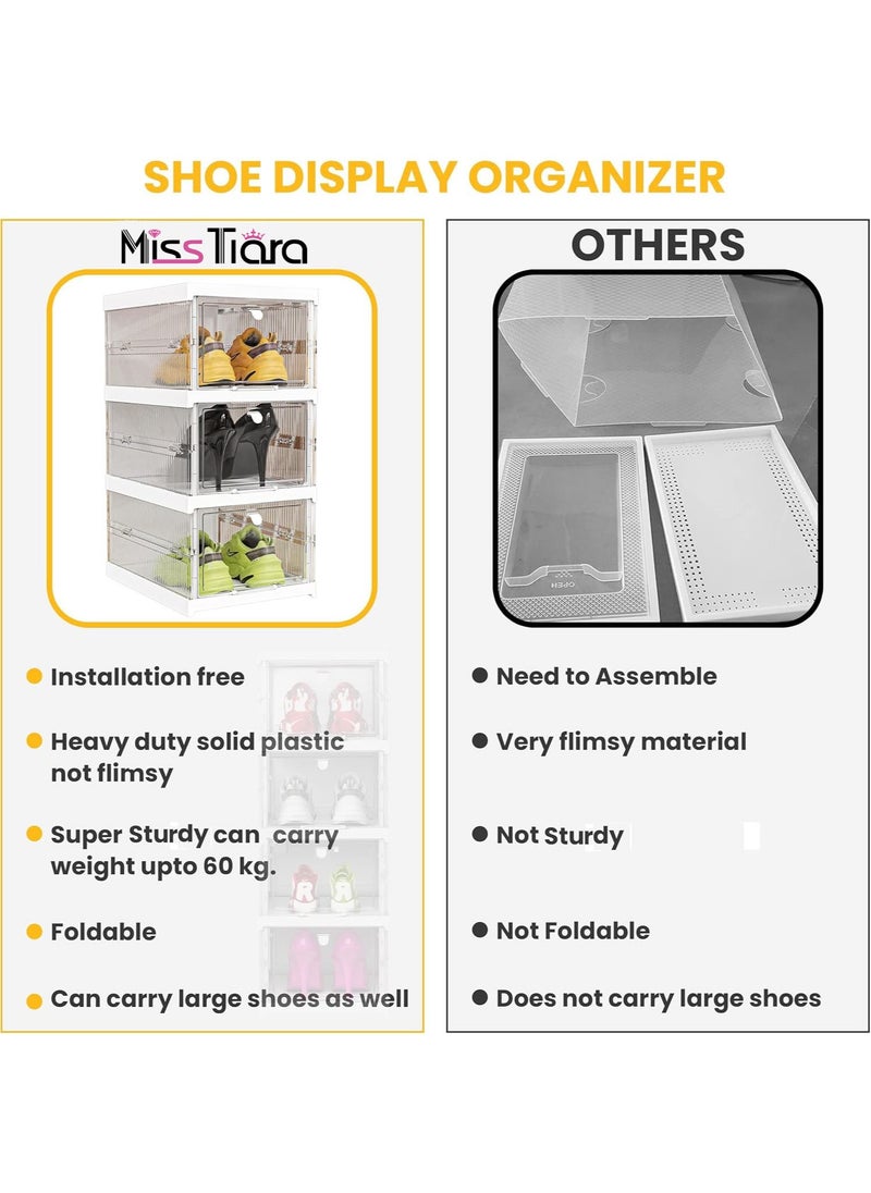 MissTiara - Shoe Storage Organizer, Clear Installation-free Foldable Shoe Rack Stackable Shoe Box Pack, Portable Cabinet Rack Magnetic Clear Doors Compact Foldable Space-Saving (6-Tier) - Image 1