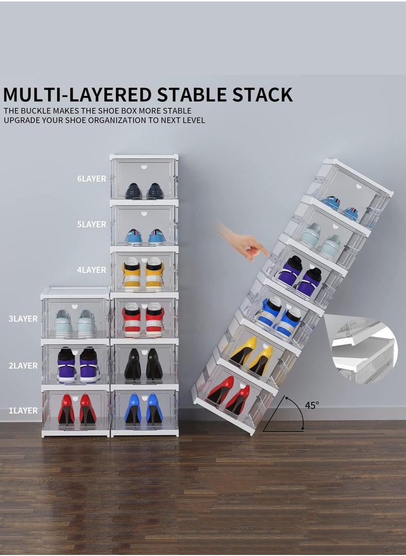 MissTiara - Shoe Storage Organizer, Clear Installation-free Foldable Shoe Rack Stackable Shoe Box Pack, Portable Cabinet Rack Magnetic Clear Doors Compact Foldable Space-Saving (6-Tier) - Image 1