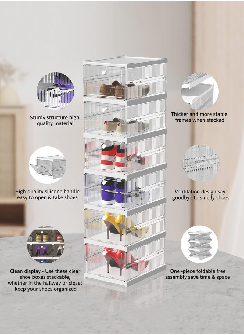 MissTiara - Shoe Storage Organizer, Clear Installation-free Foldable Shoe Rack Stackable Shoe Box Pack, Portable Cabinet Rack Magnetic Clear Doors Compact Foldable Space-Saving (6-Tier) - Image 1