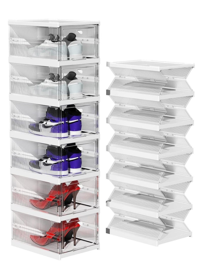 MissTiara - Shoe Storage Organizer, Clear Installation-free Foldable Shoe Rack Stackable Shoe Box Pack, Portable Cabinet Rack Magnetic Clear Doors Compact Foldable Space-Saving (6-Tier) - Image 1