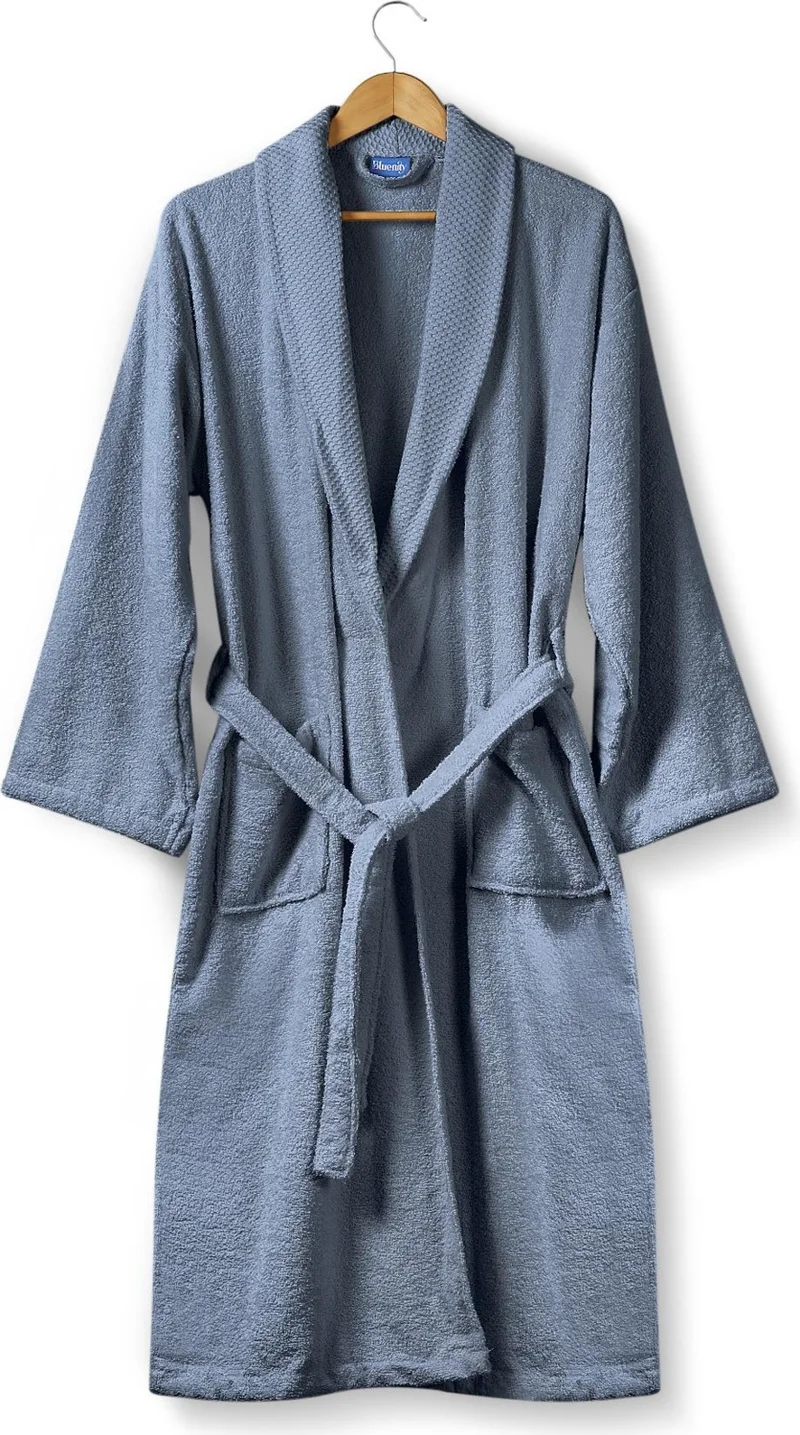 بلونيتي Softy-Natural Cotton Extra Soft Bathrobe L/XL+50X90 Towel Set-Blue
