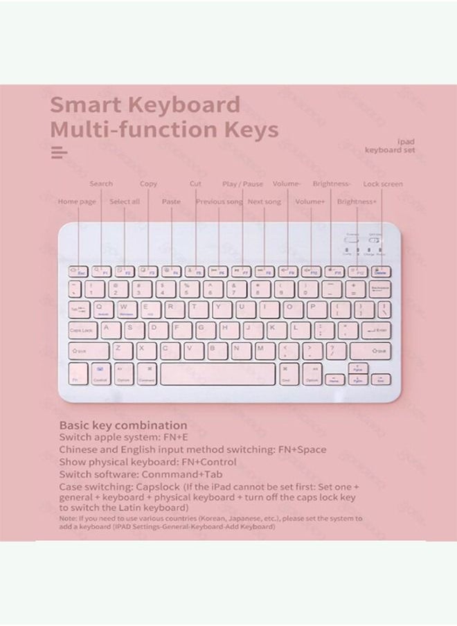 Y&D - Wireless Bluetooth Keyboard Mouse Set Three System Universal English 10inch Pink Lightweight Portable - Image 1