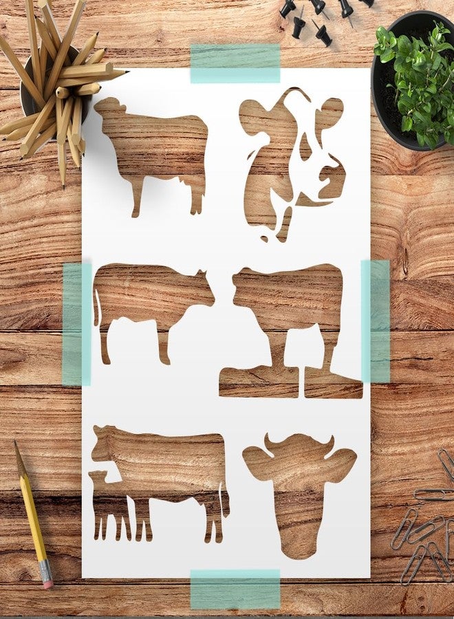 Lionx Farm Animal Stencil Set Chicken Cow Frog Bird Silhouette Templates Reusable 8.5 x 11 in Mylar Stencils for Painting Wood Signs Walls DIY Crafts (Cow) - Image 1
